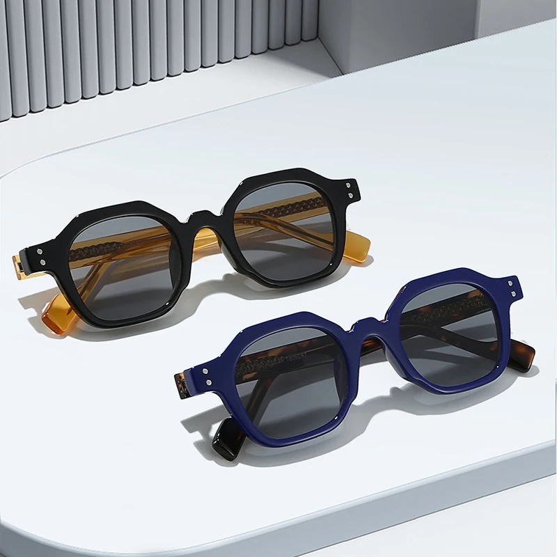 משקפי שמש גברים מרובעים בצורת מצולע רטרו לנשים SALE – תמונה 2