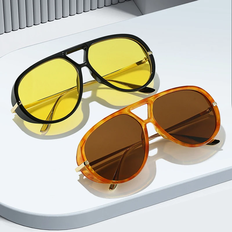 משקפי שמש גדולות עם גשר כפול בסגנון פופולרי לנשים וטייסות, בצבעי סוכריות – תמונה 8