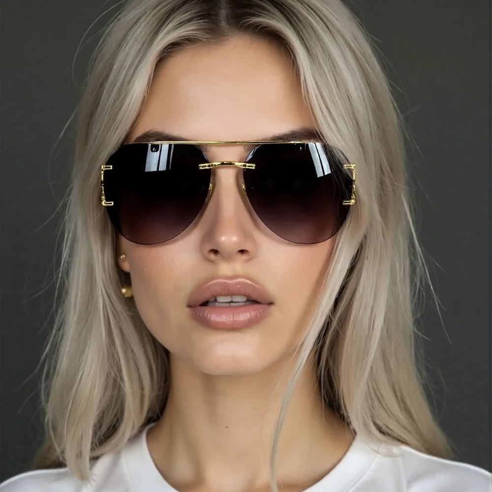 משקפי שמש חדשות בעיצוב מעוצב, משקפי שמש ללא מסגרת לנשים, משקפי חופשה וינטאג' מגמה אוקולוס חיצוניים, לנטס דרופשיפינג לונט – תמונה 6