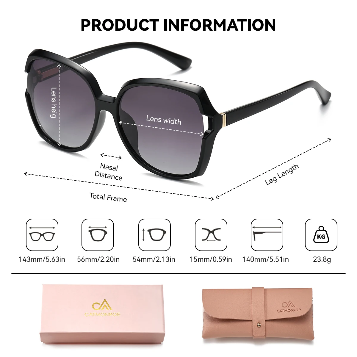 משקפי שמש נשים CATMONROE עם מסגרת גדולה ופרפר – תמונה 2