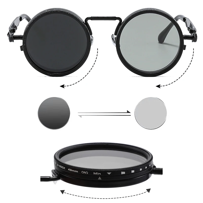 משקפי שמש רטרו עגולים לגברים בסגנון פאנק – תמונה 9