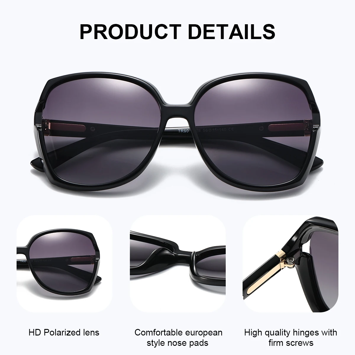 משקפי שמש נשים CATMONROE עם מסגרת גדולה ופרפר – תמונה 3