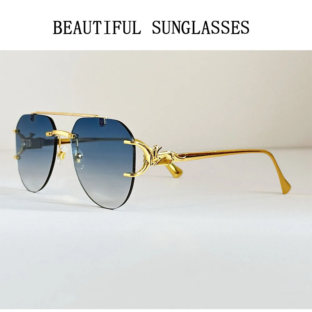 משקפי שמש חדשות בעיצוב מעוצב, משקפי שמש ללא מסגרת לנשים, משקפי חופשה וינטאג' מגמה אוקולוס חיצוניים, לנטס דרופשיפינג לונט – תמונה 3